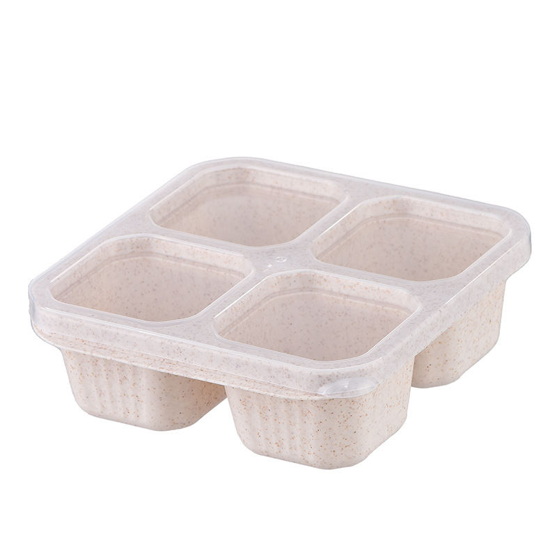 1pc Wheat Straw Bento Box Snack Box Four Grid Transparent Cover Snack Plate  Dried Fruit Box Fresh Snack Dish Box For School Fishing Camping - Sports &  Outdoors - Temu