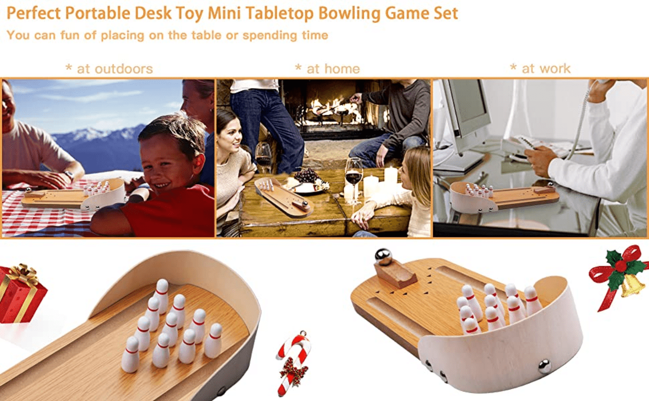 Mini Bowling Game Set,wooden Mini Bowling Set For Home Office Desk Toys  Stress Relief Gadgets,gifts For Men Women Teens Coworkers