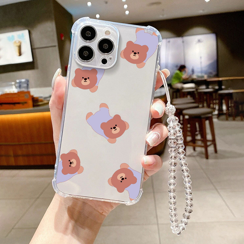  Cute Case for iPhone 14 Pro Max 6.7'', 3D Cartoon case Teddy  Bear Sparkle Bling Cover with Metal Chain Strap Bell Pendant, Fashion  Plating Soft TPU Shockproof, Suitable for Women 