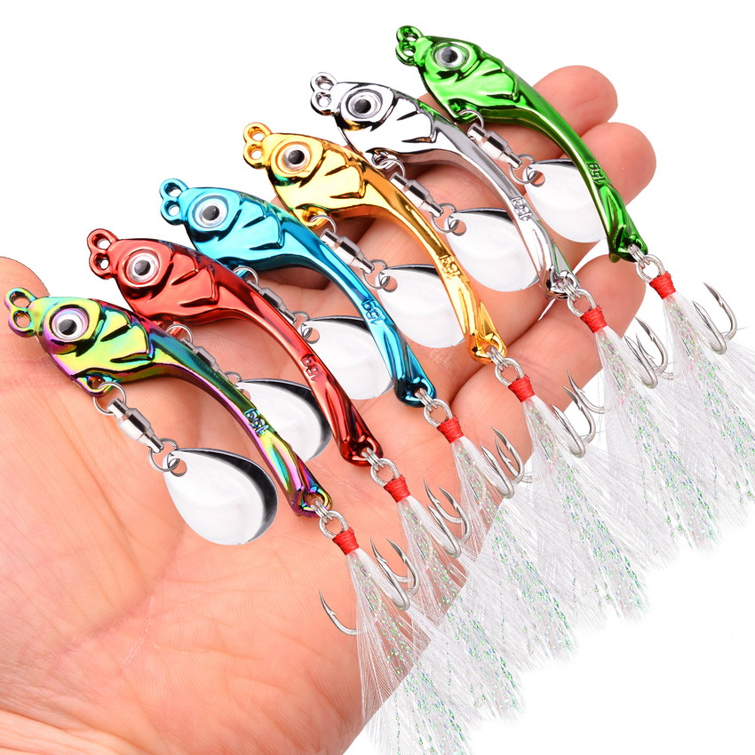 6PCS Spinner Lure Metal VIB Lure Tail Long Cast Bait Spoon for Bass Trout  Pike