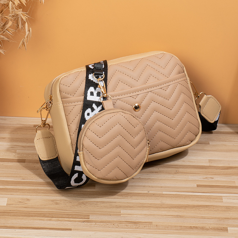 Zigzag Quilted Shoulder Bag With Little Pouch, Zipper PU Leather Crossbody  Bag, Letter Print Wide Strap Shoulder Bag
