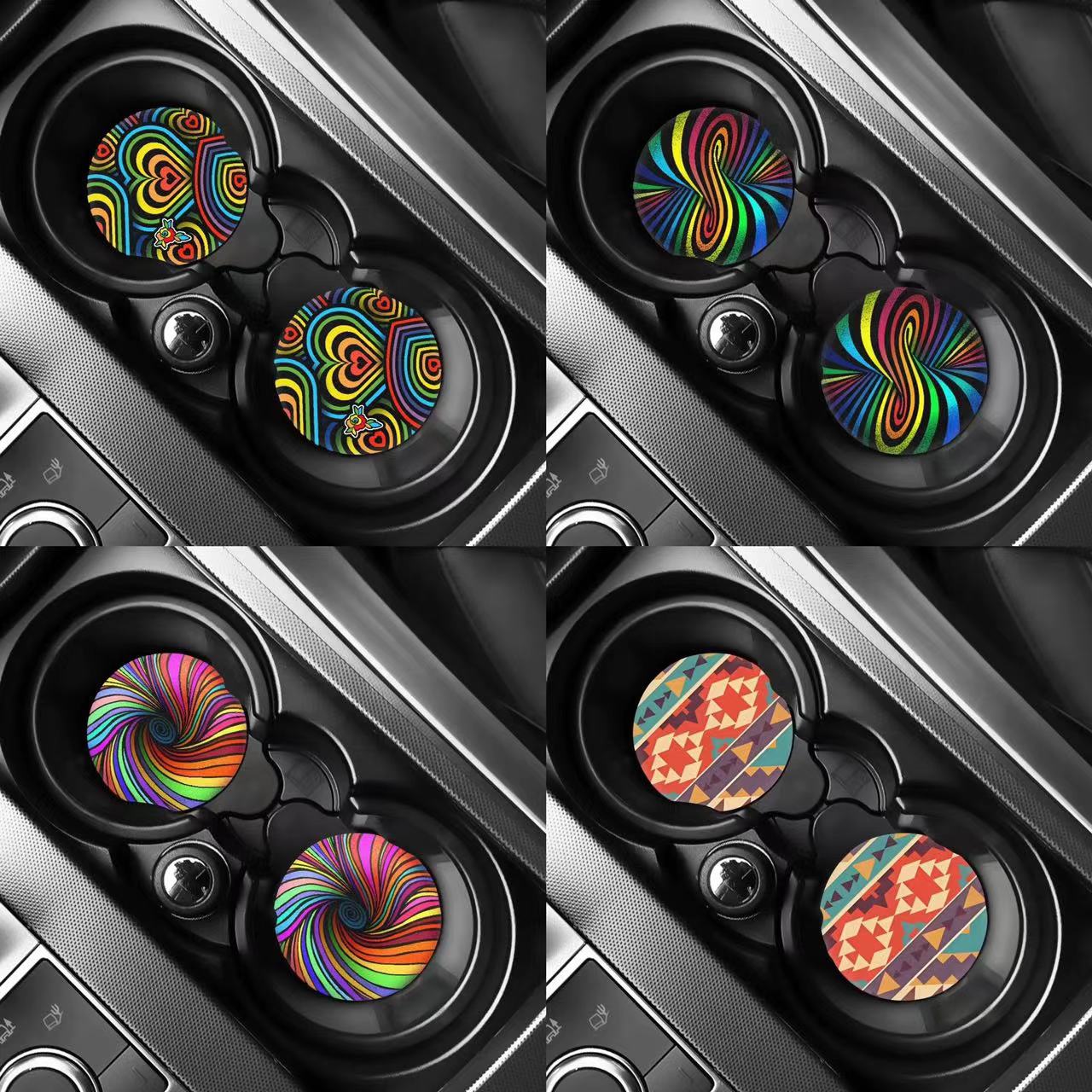 

2pcs Fantasy 3d Data Rainbow Element Coasters For Cars, Suvs, Trucks, 2 Cup Holder Coasters, Car Interior Accessories