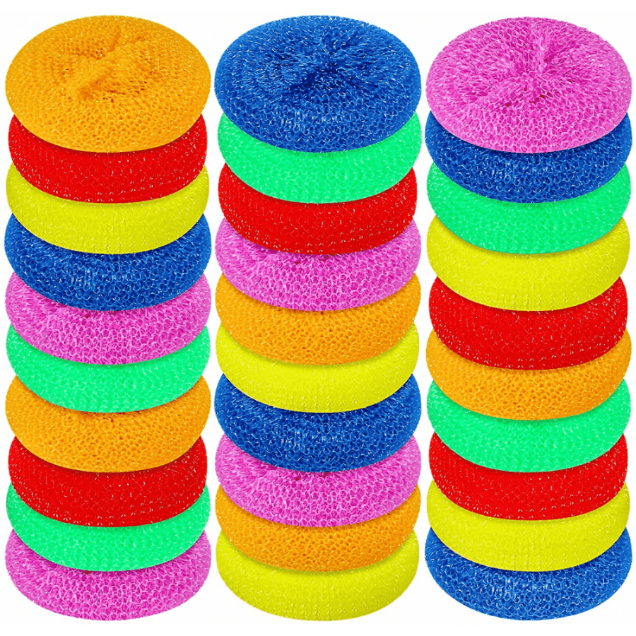 Scouring Pads Round Dish Pads Plastic Non-scratch Dish Scrubbers Assorted  Color Dish Mesh Scrubbers Compatible With Kitchen (30)