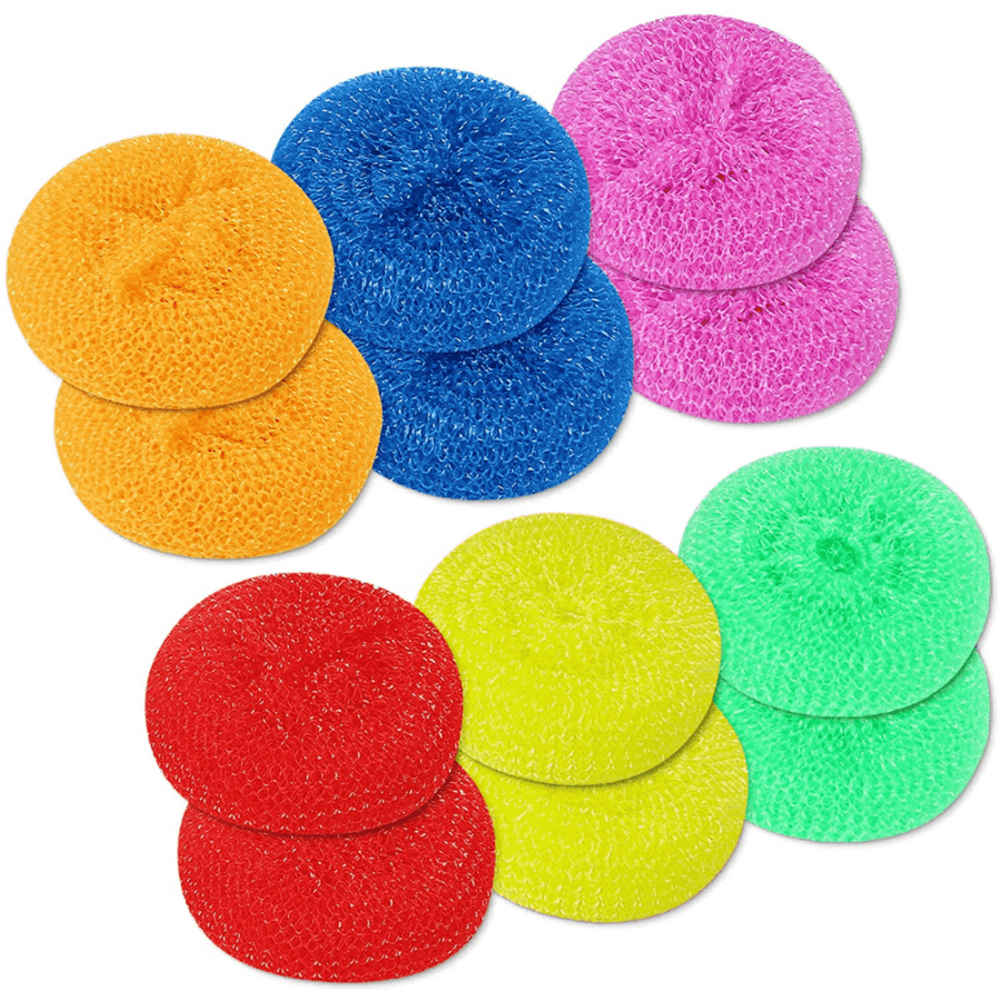 Scouring Pads Round Dish Pads Plastic Non-Scratch Dish Scrubbers Assorted Color Dish Mesh Scrubbers for Kitchen (30), Size: 3.1
