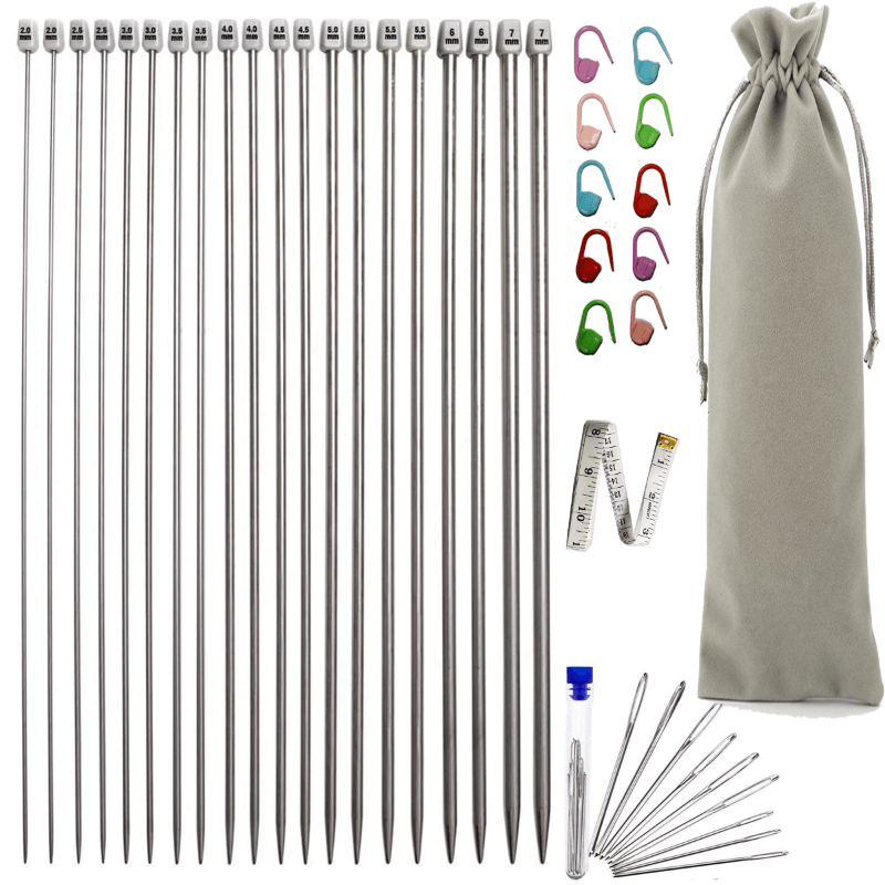 22pcs Diy Knitting Needle Set, 11 Pairs Stainless Steel Single Point Knitting  Kit For Beginners, Extra Long Knitting Needles, Various Sizes 2-8mm  (0.078in-0.314in) Metal Wool Needles Gift