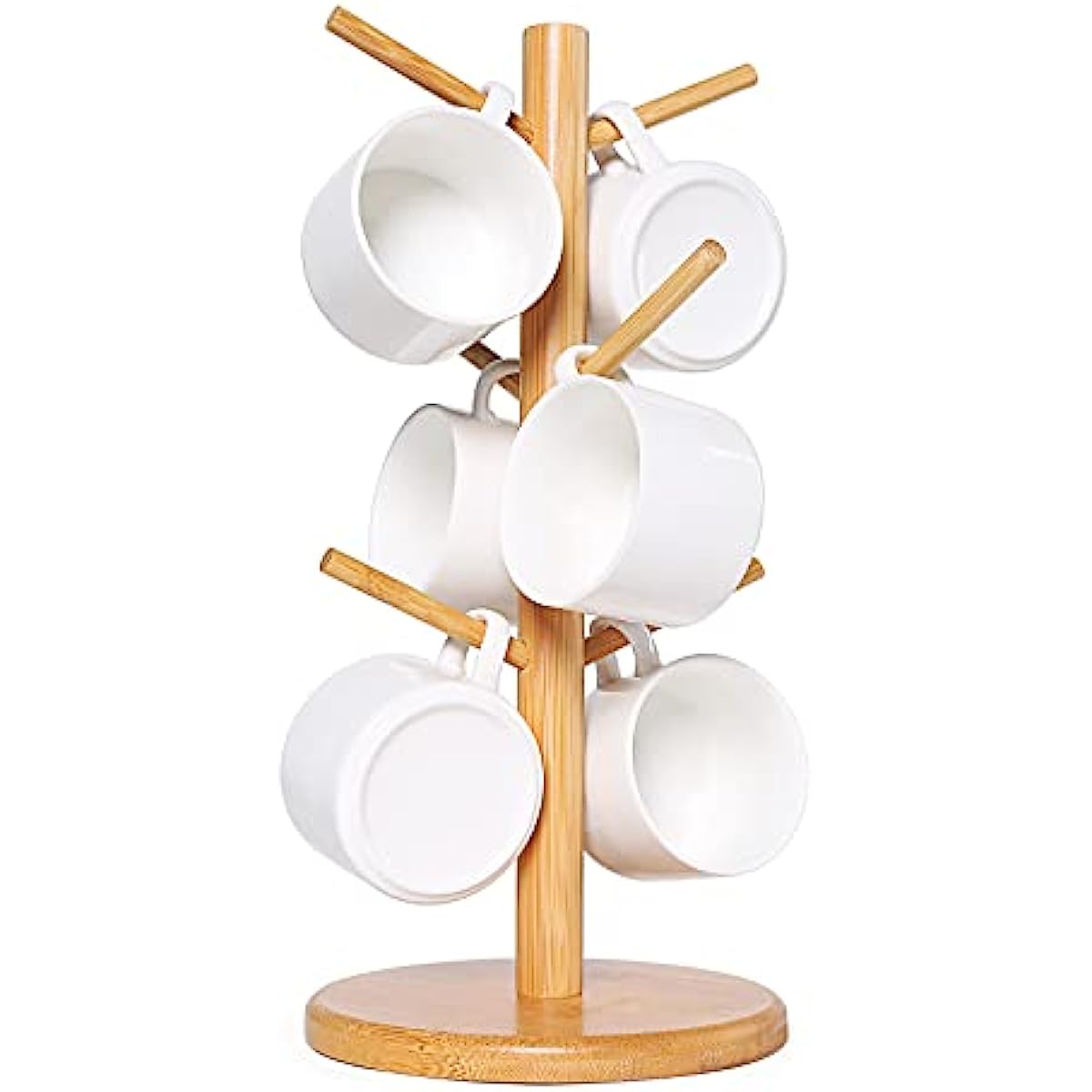 1pc Bamboo Coffee Cup Rack With Thickened Base And 6 Hanging Hooks, Used  For Counter And Cabinet To Organize Glass And Mugs
