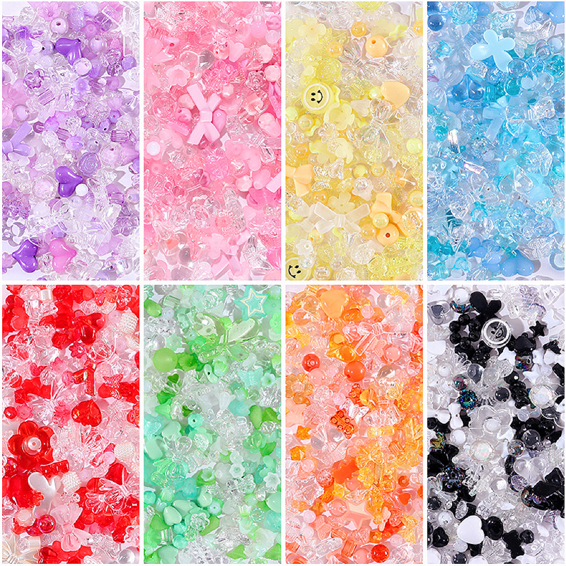 50g Mixing 8 Style Acrylic Beads Smile Heart Flower Loose Beads