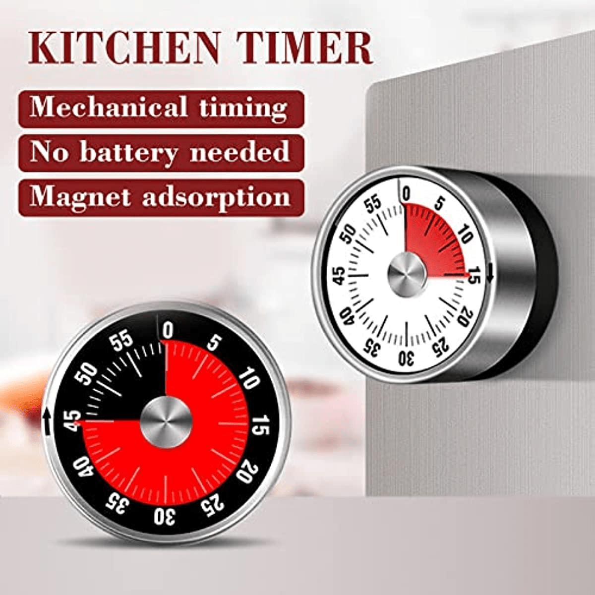 1pc 60 Minute Visual Countdown Timer,Magnetic Mechanical Kitchen