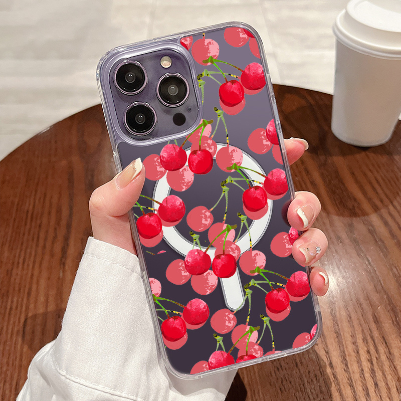 Vibrant Cherry Graphic Patterned Magsafe Case for iPhone 14 13 12 11 Pro Max XS Max X XR 8 7 6 6S Mini Plus Gift For Birthday Girlfriend Boyfriend