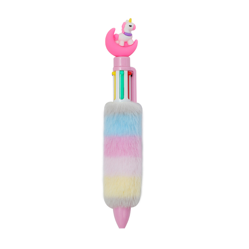 1pc New Plush Multicolor Ballpoint Pen Creative 6-Color Rainbow