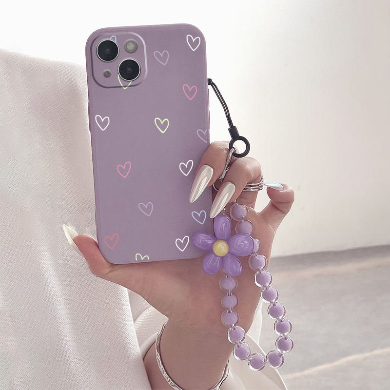 

Line Little Love Graphic Phone Case With Beaded Lanyard For Iphone 14, 13, 12, 11 Pro Max, Xs Max, X, Xr, 8, 7, 6, 6s Mini, Plus, 2022 Se