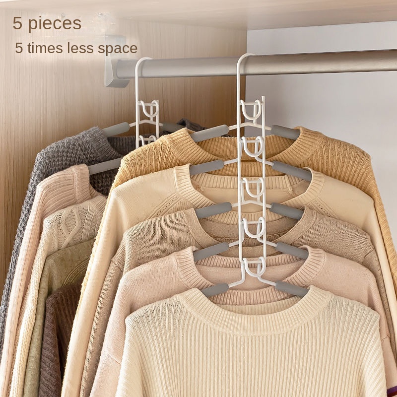 1pc Multi-Layers Clothes Hanger, 5 In 1 Detachable Holder, Wardrobe  Anti-Slip Sponge T-Shirt Jeans Rack, Bedroom Space Saving Organizer