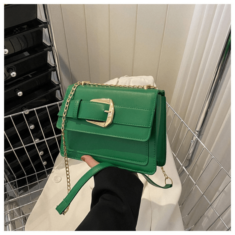 Buckle Decor Chain Crossbody Bag, Solid Color Shoulder Bag, Vintage Small  Square Purses - Temu