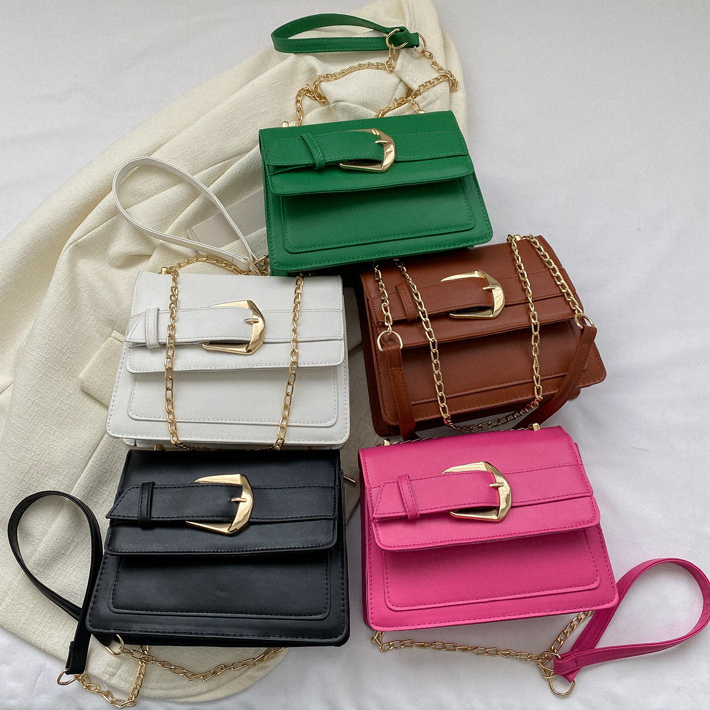 Buckle Decor Chain Crossbody Bag, Solid Color Shoulder Bag, Vintage Small  Square Purses - Temu