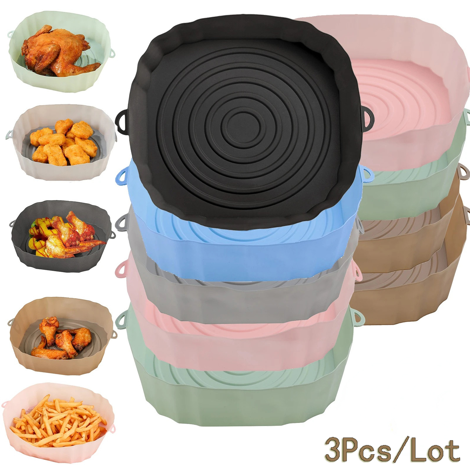 

3pcs, Silicone Air Fryer Liners (7.09''), Air Fryer Liner Pots, Silicone Basket Bowls, Reusable Baking Trays, Oven Accessories, Baking Tools, Kitchen Gadgets, Kitchen Accessories, Home Kitchen Items