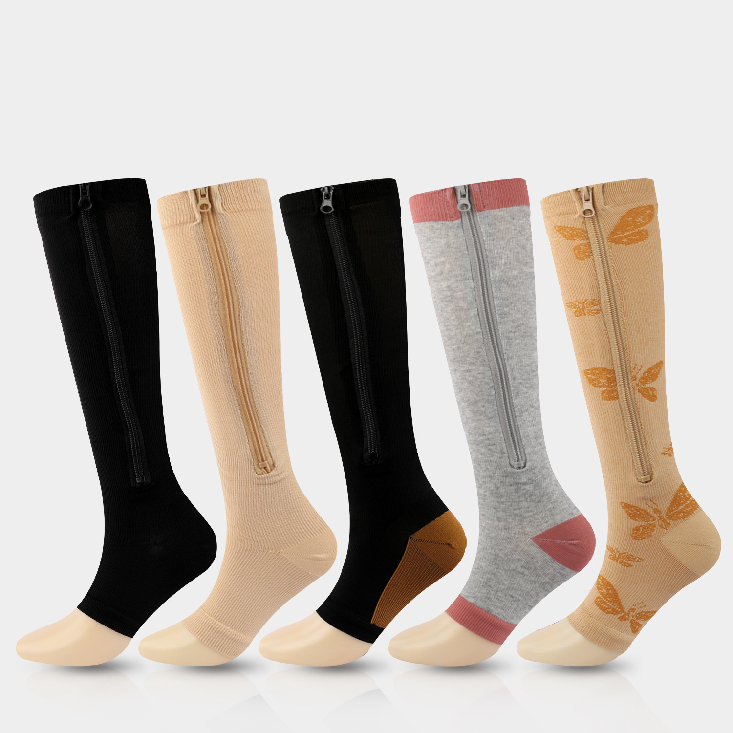 Toeless Sporty Compression Socks Side Zipper Elastic Fitness - Temu Canada
