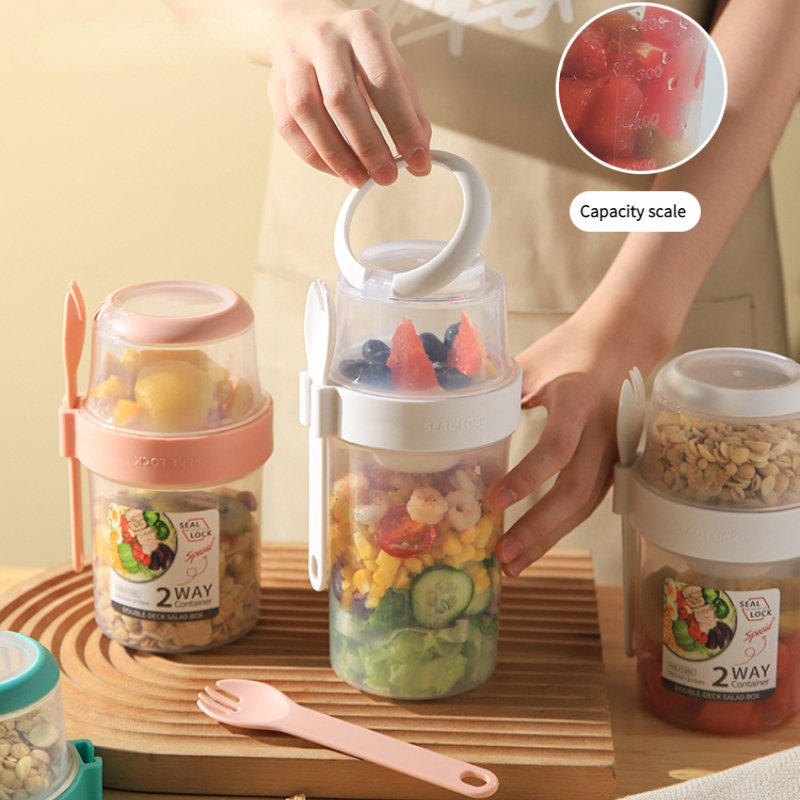 Portable Fruit and Vegetable Salad Cup Container with Fork and