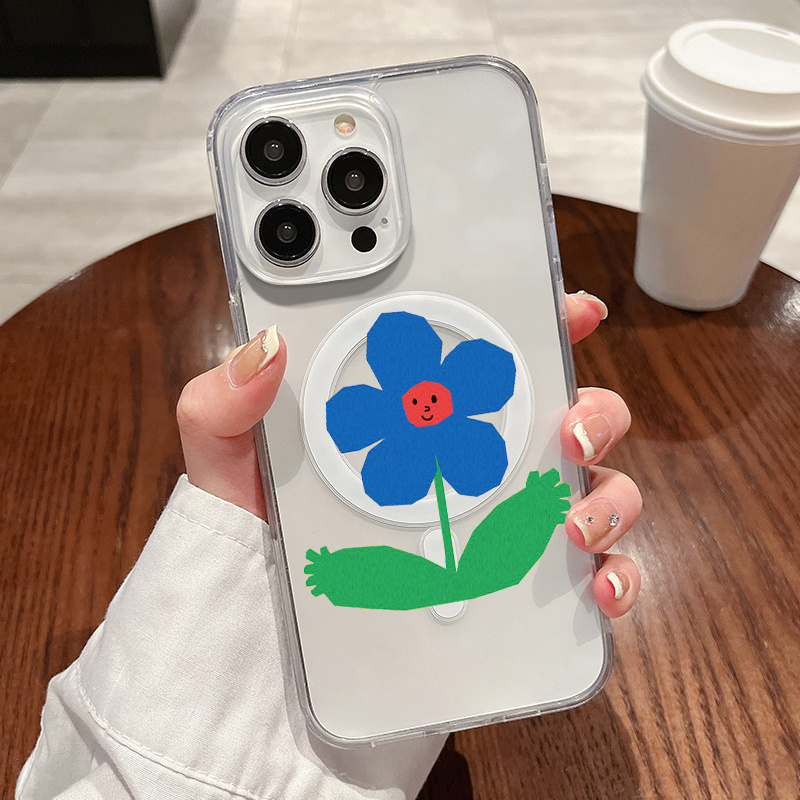 Light Blue Background & Flowers Graphic Anti-fall Silicon Phone