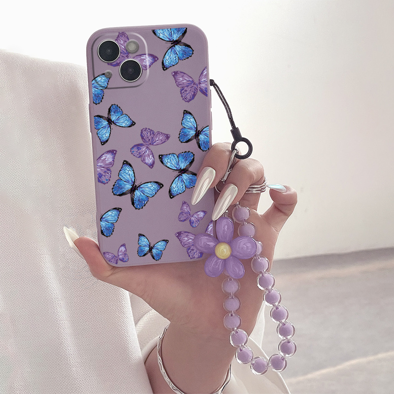 

Gorgeous Dark Purple & Blue Butterflies Phone Case With Beaded Lanyard - Perfect Gift For Birthday, Girlfriend, Boyfriend - Compatible With Iphone 14, 13, 12, 11 Pro Max, Xs Max, X, Xr, 8, 7,