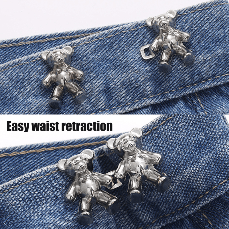 1pc Alloy Waist Cinch Clip With Teddy Bear Shape Grip & Detachable Design  For Jeans, Fashionable & Luxurious, No Buttonhole Replacement Needed