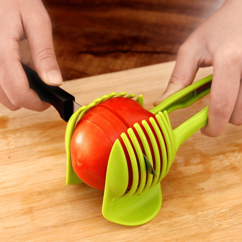 Kitchen Gadgets Handy Stainless Steel Onion Holder Potato Tomato Slicer Vegetable Fruit Cutter Safety Cooking Tools