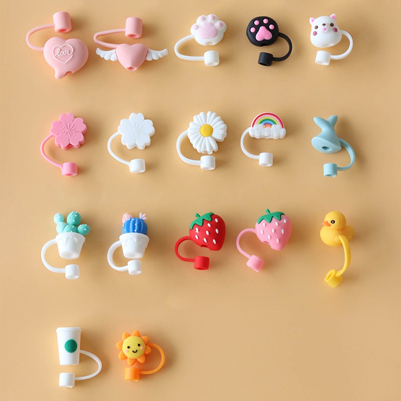 Straw Tips Cover Reusable Straw Toppers Cute Cartoon - Temu