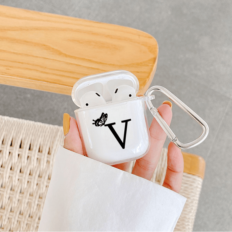 Letter V & Heart Graphic Pattern Headphone Clear Case For Airpods1