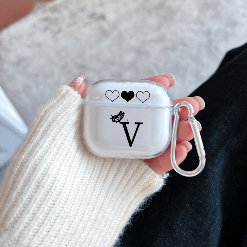 Letter V & Heart Graphic Pattern Headphone Clear Case For Airpods1