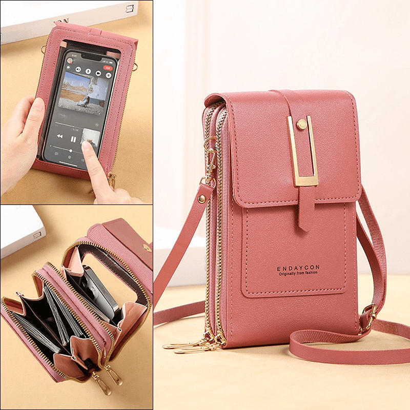 

Touch Screen Mobile Phone Bag, Mini Flap Crossbody Bag, Fashion Faux Leather Purse, Vertical Wallet With Card Slots