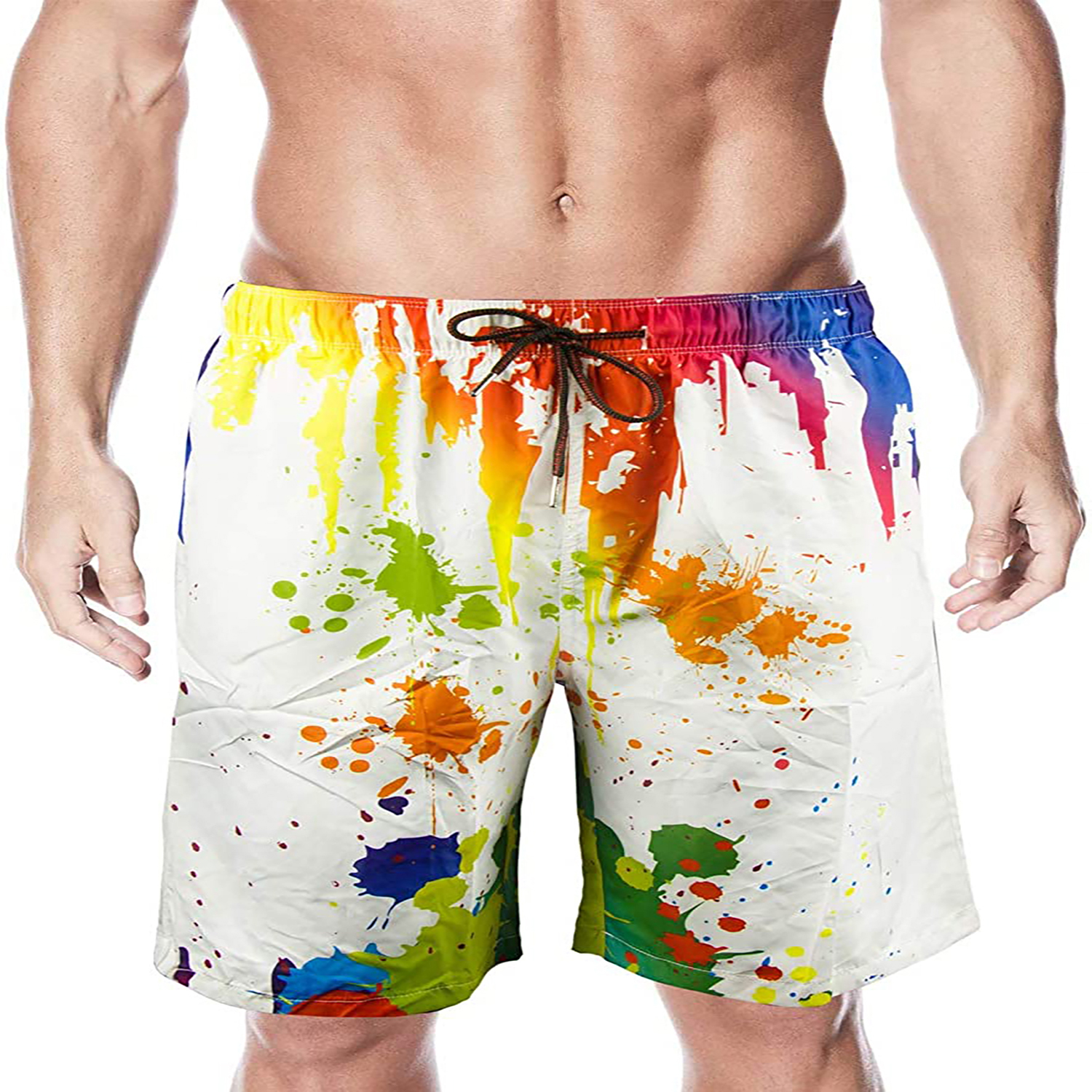 Men's Plus Size Colorful Shorts Beach Pants Holiday Shorts, Elastic Drawstring Sports Short Pants