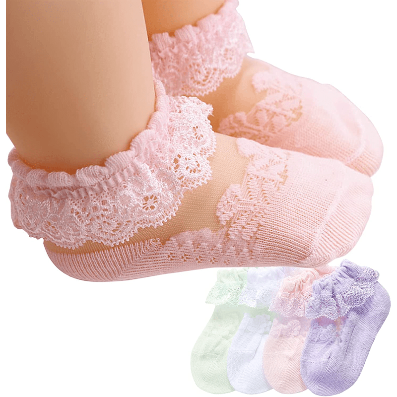 4 Pairs Baby Girls Lace Ruffle Frilly Princess Ankle Socks School Dance  Socks
