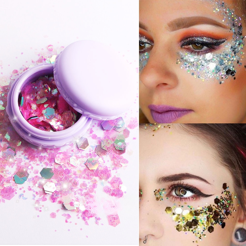 Body Glitter Gel Set 4 Colors Sequins Chunky Glitter Gel Colorful Eyeshadow  Glitter Holographic Body Gel for Festival Party Face Makeup Hair Nails Eye  Cosmetic Lips Shimmer Pink Blue White Set B