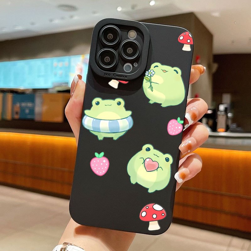 Animation Frog Graphic Pattern counter-fall Silicone Phone Case for iPhone  15, 14, 13, 12, 11 Pro Max, XS Max, X, XR, 8, 7, 6, 6S Mini, Plus, Black St