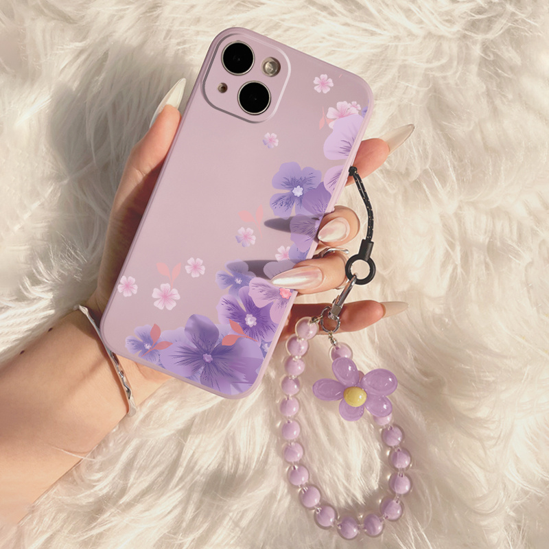 Funda suave para iPhone 14 Pro Max lila con cordon