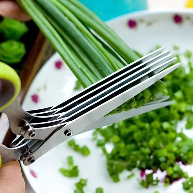 1pc multifunctional muti layers stainless steel knives multi layers kitchen scissors scallion cutter herb laver spices kitchen cooking tools 1