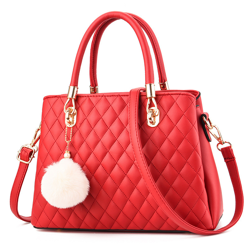 Elegant Argyle Quilted Handbags Pompom Decor Crossbody Bag Fashion Top ...