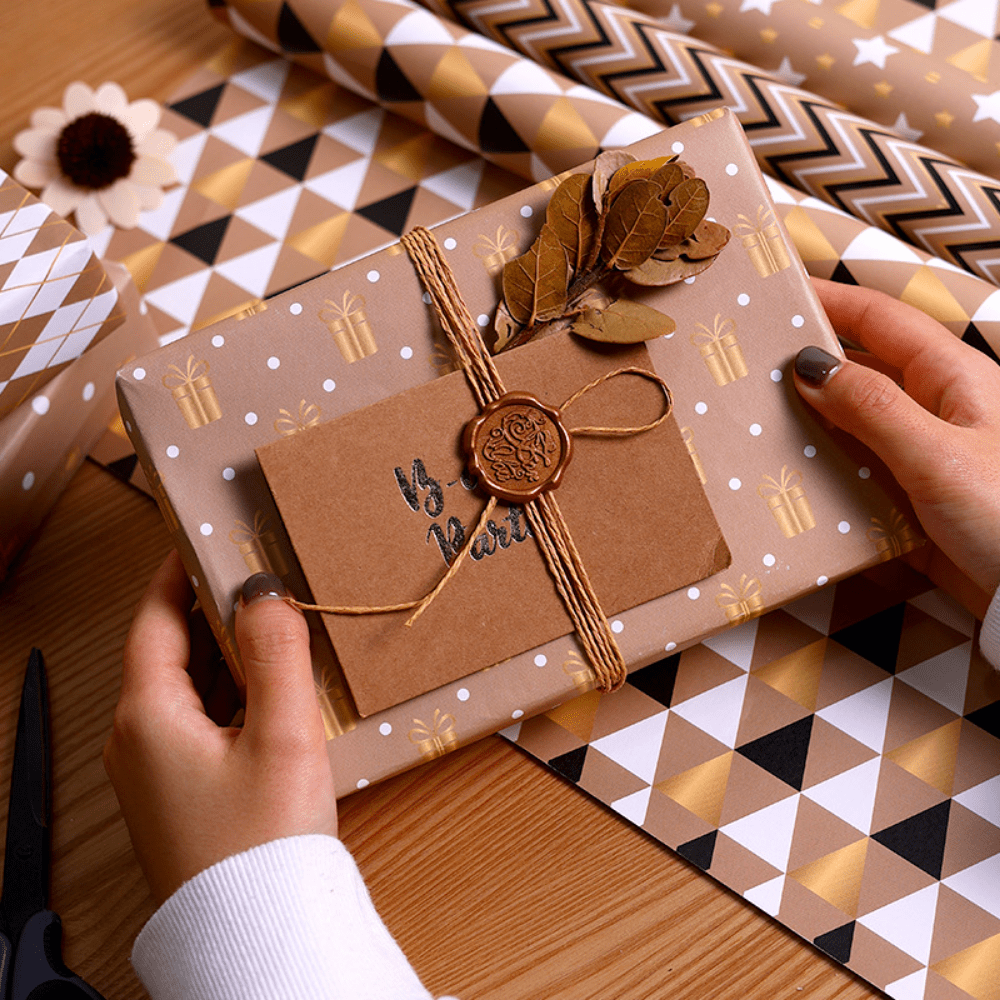 Kraft Brown Wrapping Paper With Gold Foil, Polka Dot Wrapping Paper, Luxury Wrapping  Paper Sheet, Stripey Wrapping Paper, 50cm X 70cm 