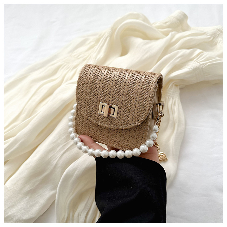 Mini Straw Woven Handbags Women Faux Pearl Chain Clutch Temu