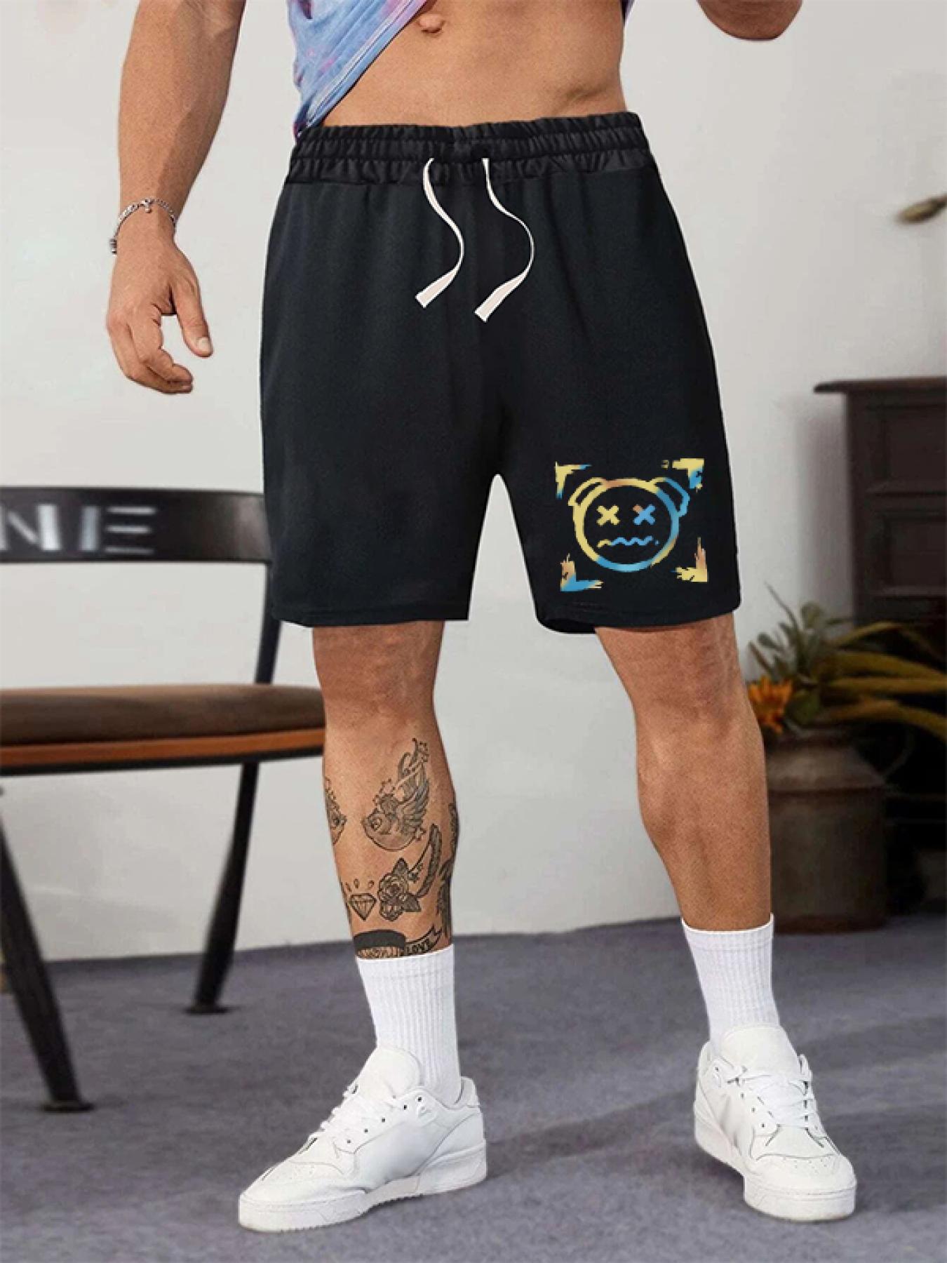 Comfy Drawstring Shorts, Men's Casual Stylish Letter Solid Color Slightly  Stretch Elastic Waist Shorts For Summer - Temu