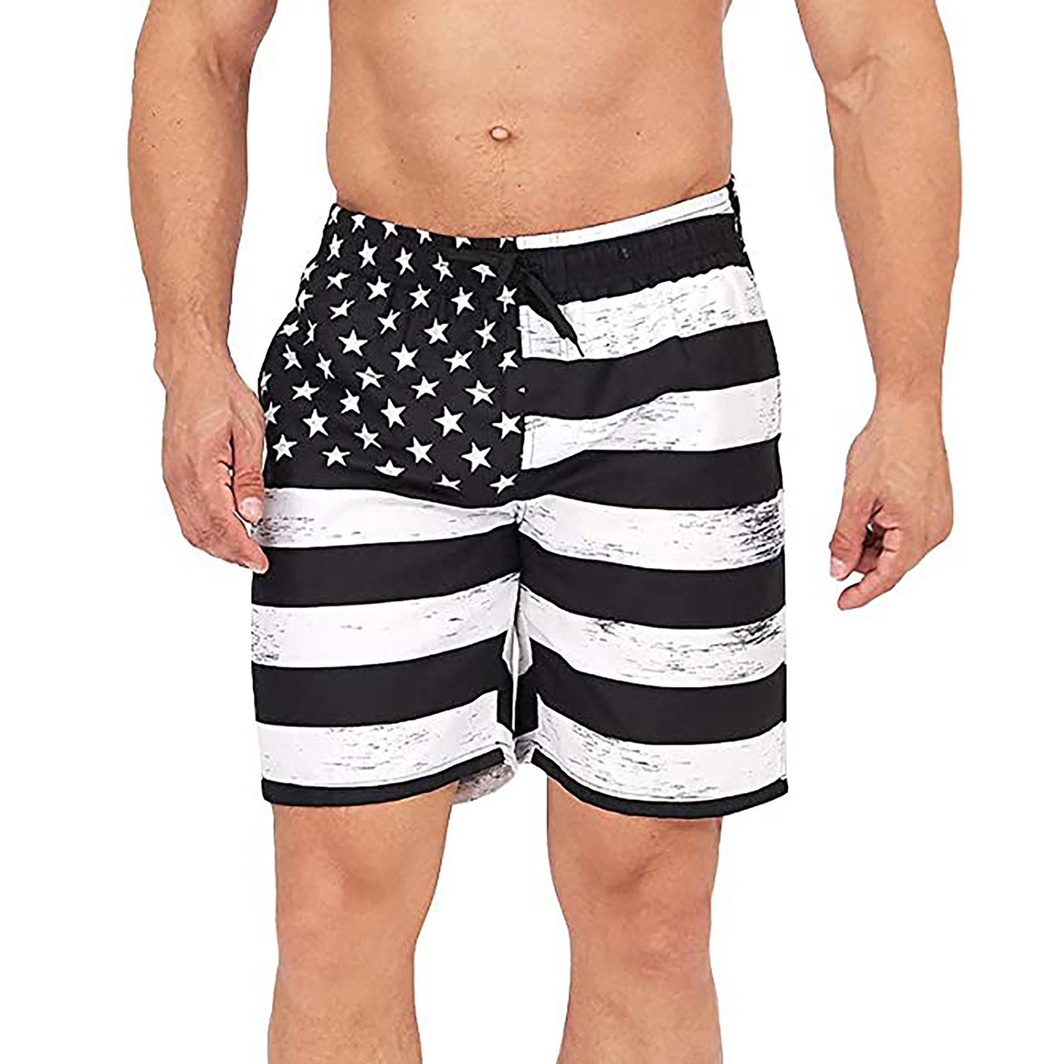 Men's Plus Size American Flag Graphic Fully Print Beach Pants, Holiday Beach Shorts, Elastic Drawstring Sports Short Pants