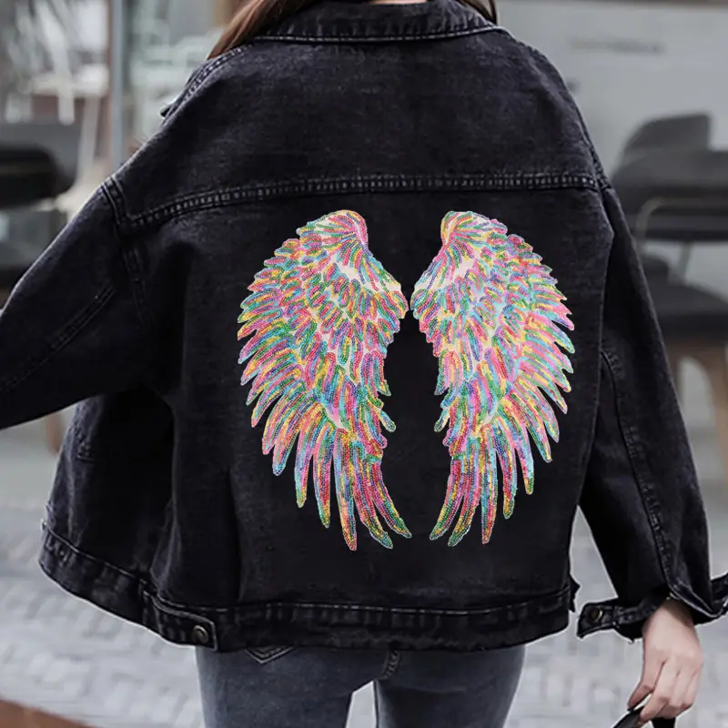 1 Pair Large Sequin Wings Patch Sew Iron On Patches For Clothing  Embroidered Badge On Clothes Diy Jeans Jackets Applique