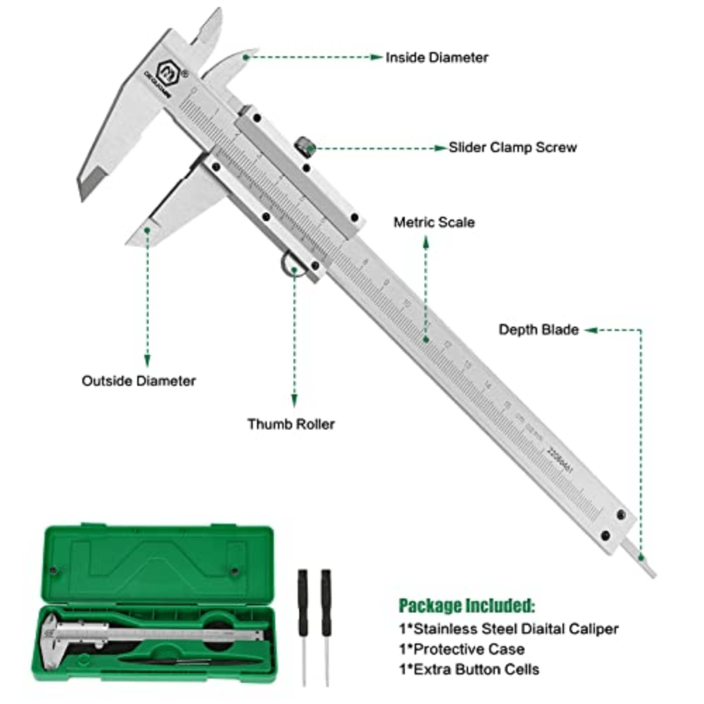 Vernier Caliper Stainless Steel Professional High Quality 0-6 Inches/150 mm  Micrometer Durable Measuring Tool for Inside, Outside, Depth and Step