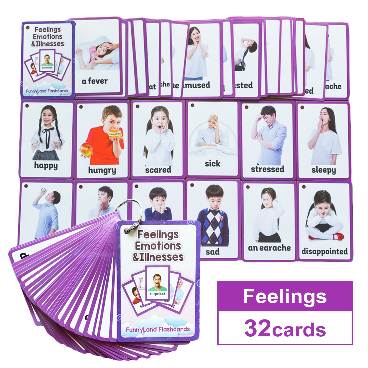 15 Cards Emotion Feeling English Learning Words Flash Cards - Temu