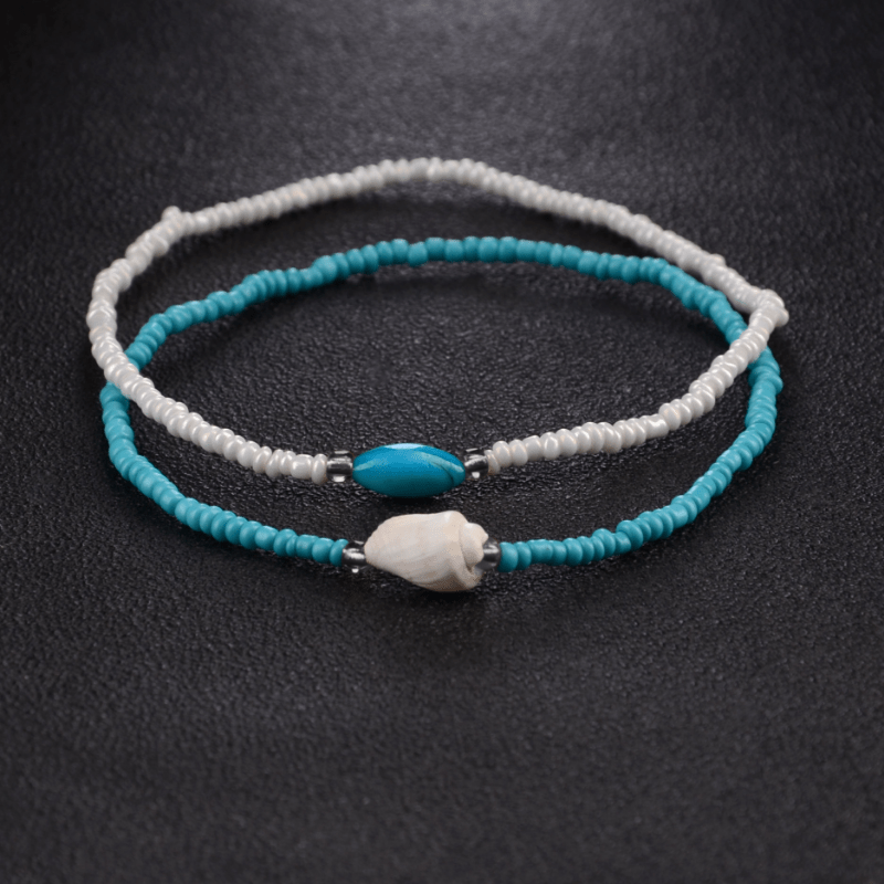 Men's Vintage Beach Style Rice Pearl Anklet, Two Piece