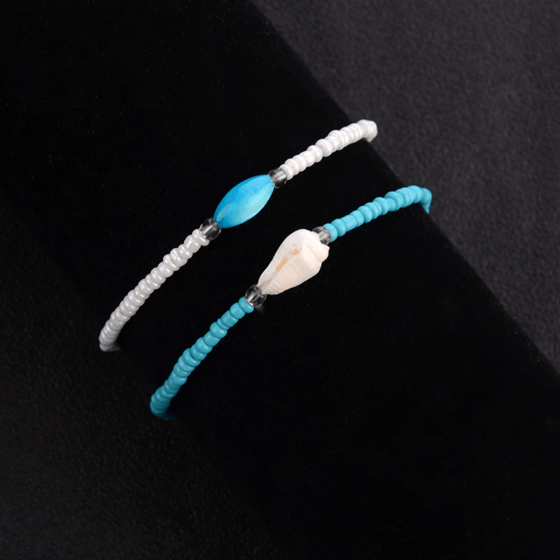 Men's Vintage Beach Style Rice Pearl Anklet, Two Piece