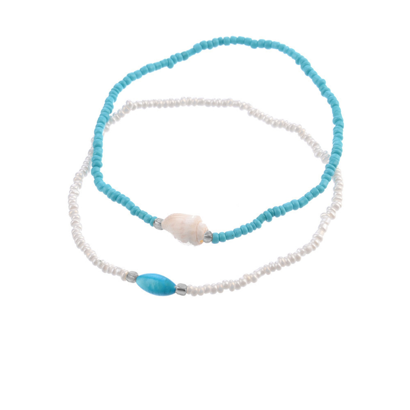 Men's Vintage Beach Style Rice Pearl Anklet, Two Piece