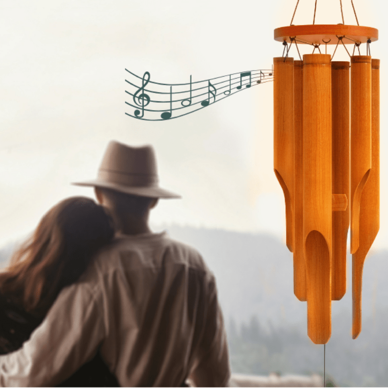 Carillon de Musique en Bois Extérieur Carillons de Vent pour Jardin, Patio,  Maison Ou Décor Extérieur, 10 Tubes Sonores en Bambou 60 cm 