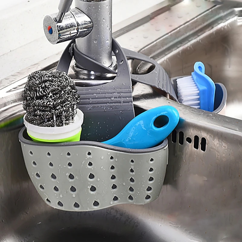 Simple Drain Rack Bathroom Sink Adjustable Basket Kitchen Silicone