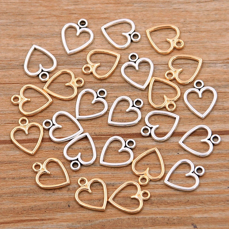 

20pcs Handmade Silvery Golden Color Hollow Hearts Charms Pendants For Diy Necklace Bracelet Earrings Keychain Bag Decoration Jewelry Marking Valentine's Day