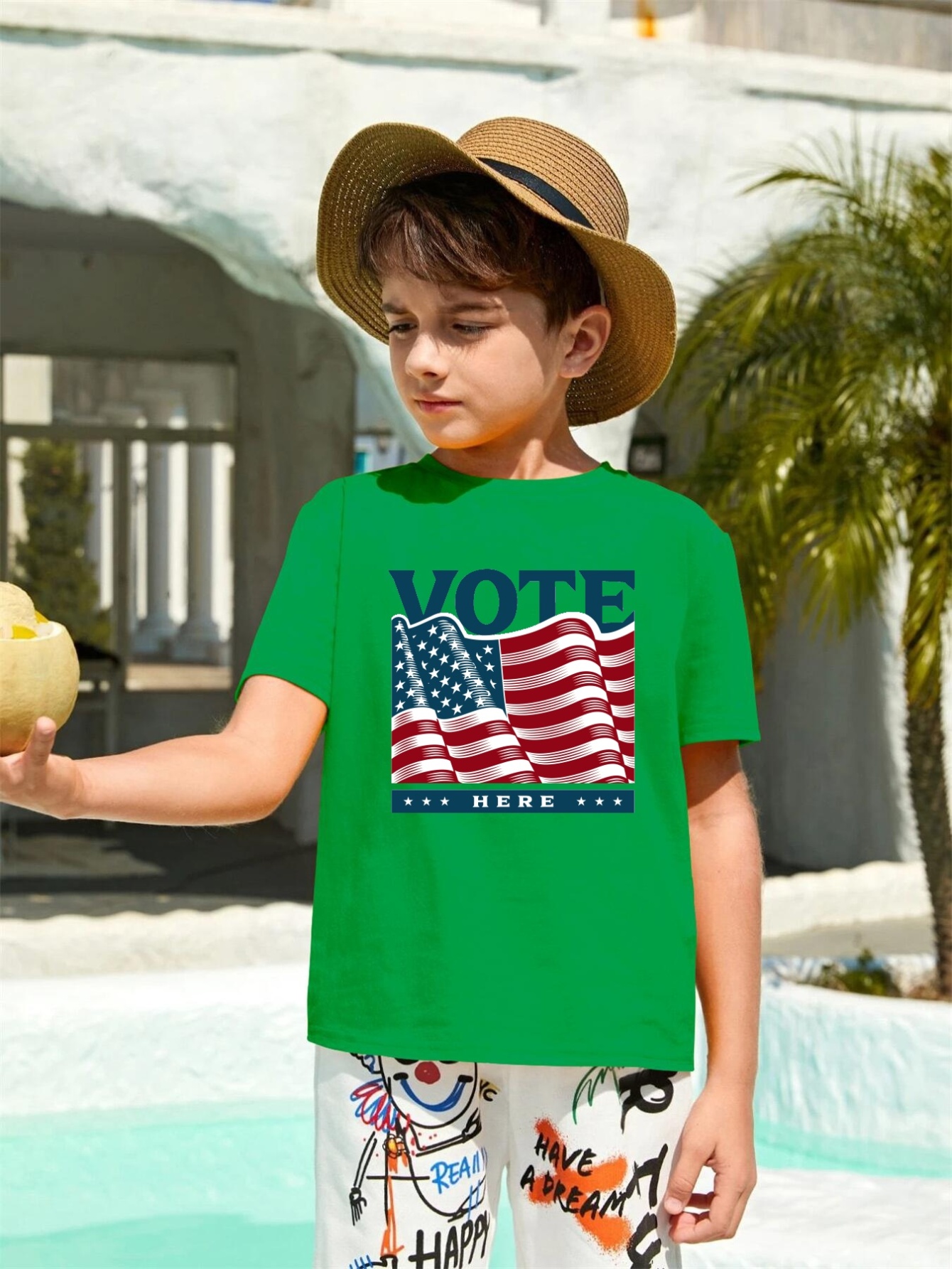 Playera Cuello Redondo Manga Corta Para Niños Verde Bandera